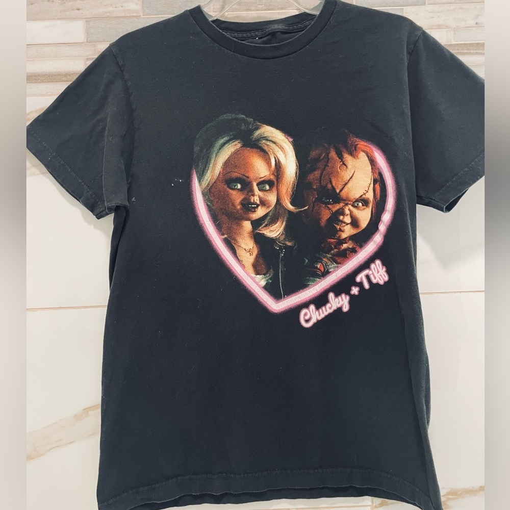 Child's Play Chucky & Tiffany Heart Unisex Tee, Black  M adults - Picture 8 of 9